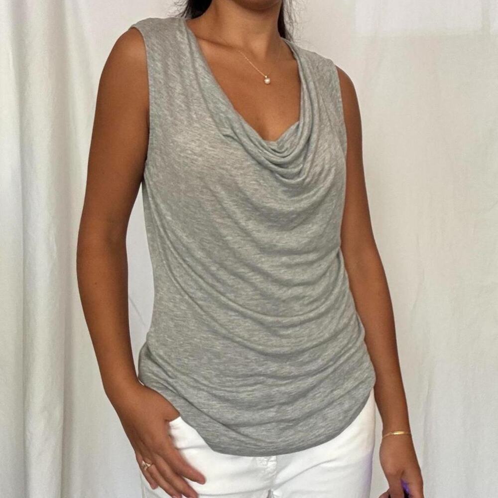 Lilla P Heather Gray Sleeveless Tank Top Cowl Scoop Neck L